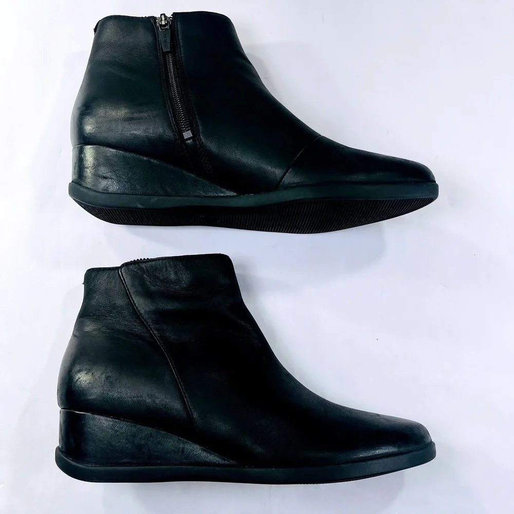 Dansko Serenity Boot Womens 38/7.5-8 Black Leather Waterproof Wedge Ankle Casual